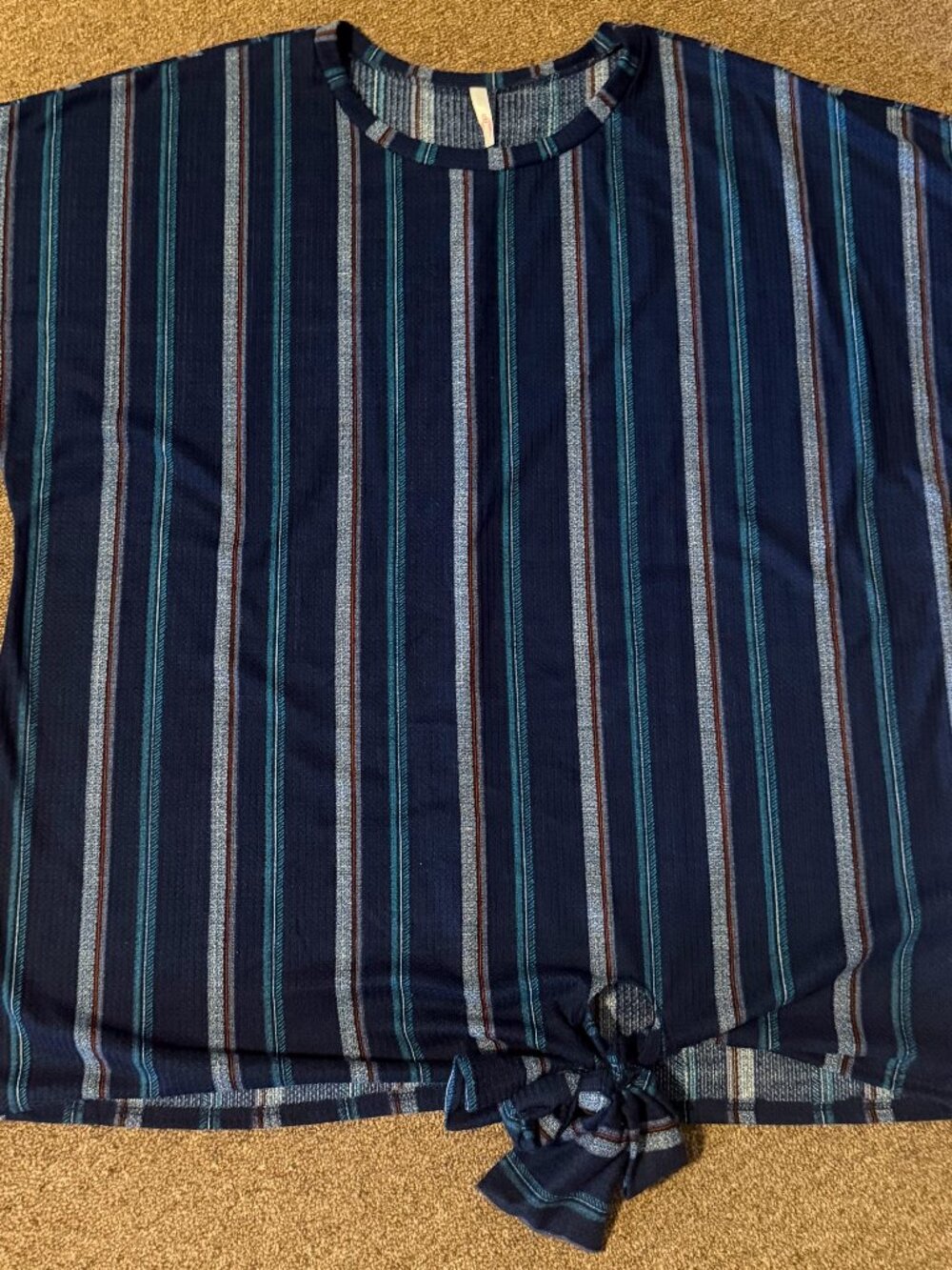 American Curvy Women's Blue Striped Front Tie Shirt Plus Size 5X NWOT Made in US